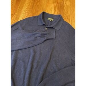 Men's Orvis Cotton Silk Cashmere Collared Sweater Long Sleeve XL Navy Blue Shirt